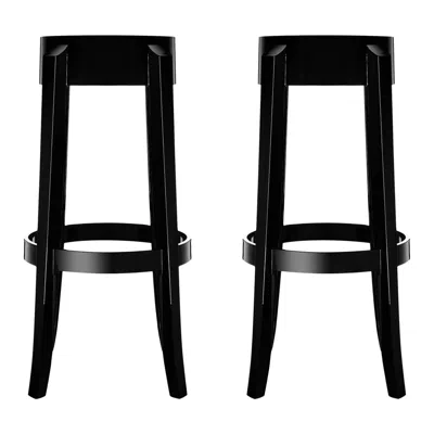 Pre-owned Philippe Starck Set Of 2 Kartell Charles Ghost Large Stools In Glossy Black By