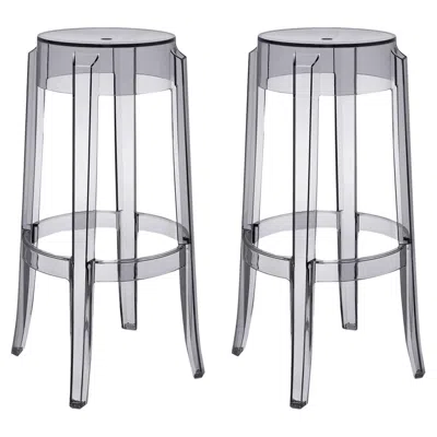 Pre-owned Philippe Starck Set Of 2 Kartell Charles Ghost Large Stools In Smoke Grey By  In Gray