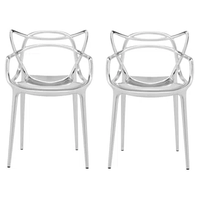 Pre-owned Philippe Starck Set Of 2 Kartell Masters Chairs In Chrome By  & Eugeni Quitllet In Gray