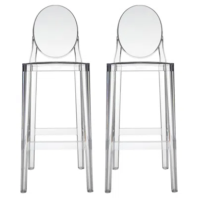 Pre-owned Philippe Starck Set Of 2 Kartell One More Square Bar Stools In Crystal By  In Gray