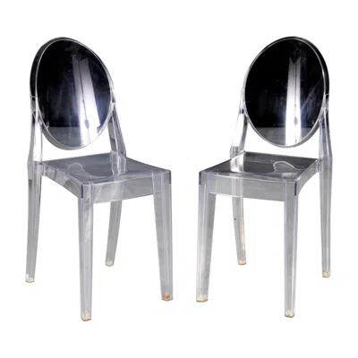 Pre-owned Philippe Starck Starck For Kartell - A Pair Of Transparent Victoria Ghost Chairs In Gray