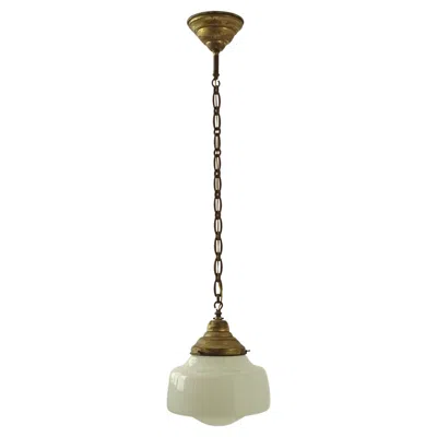 Pre-owned Philips 1930s  Opaline Glass And Brass Pendant In Sand