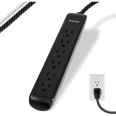 Philips 4-ft 6-outlet Surge Protector, 720j, Braided Cord, Black, Spc3064bdt1/37