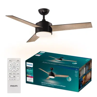 Philips 52" 3-blade Light Wood Dimmable Led Indoor Ceiling Fan With 3cct Bright Light, 6-speed Remote, Rever