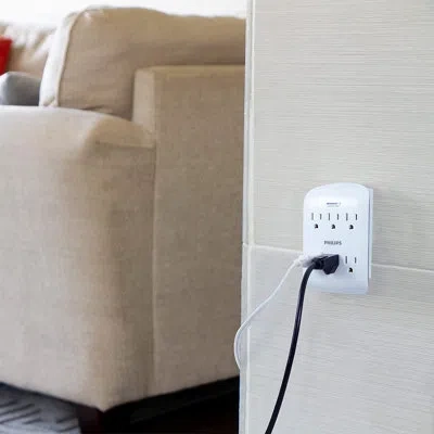 Philips 6-outlet Wall Tap With Surge Protection, 900j, White, Spp3461wa/37