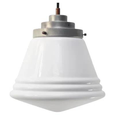 Pre-owned Philips Art Deco White Reeded Opaline Glass Pendant Lamps By