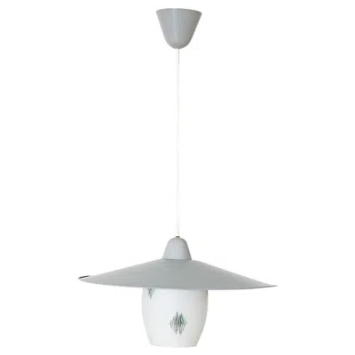 Pre-owned Philips Attributed Ceiling Pendant With Printed Milk Glass Shade & Gray Canopy