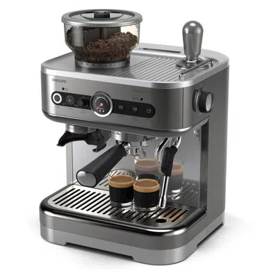 Philips Barista Brew Semi-automatic Espresso Machine With Frother, 280gr Dual Bean Container In Silver