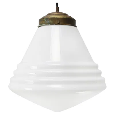 Pre-owned Philips Dutch Art Deco White Reeded Opaline Glass Pendant Lamp By , Holland