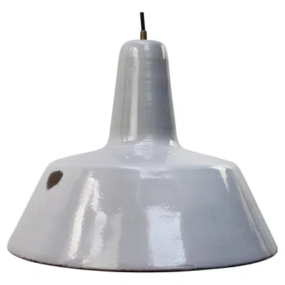 Pre-owned Philips Dutch Grey Enamel Vintage Industrial Factory Pendant Light By  In Gray