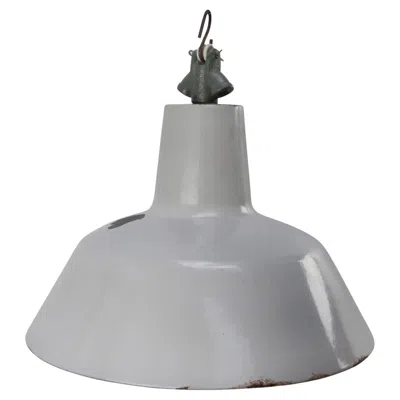 Pre-owned Philips Grey Enamel Vintage Industrial Hanging Pendant Lamp By , Holland In Gray