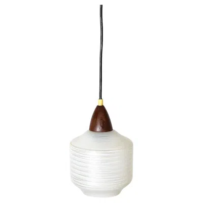 Pre-owned Philips Mid-century  Attributed Teak And Textured Striped Glass Pendant Lamp In Brown