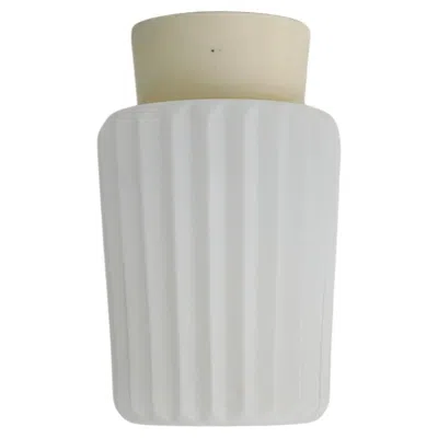 Pre-owned Philips Mid-century Pleated Milk Glass Cylinder Ceiling Sconce With Bakelite Base In Transparent