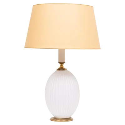 Pre-owned Philips Milk Glass Ribbed Table Lamp Design Louis Kalff 1950s In White
