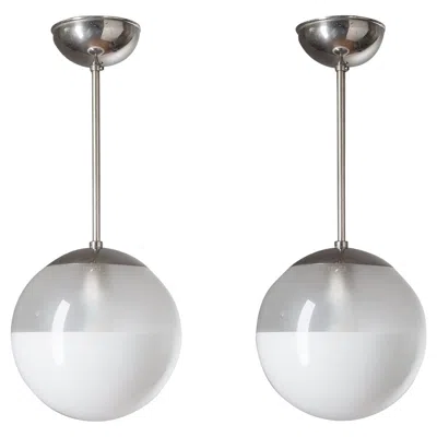 Pre-owned Philips Pair Of Ceiling Lights By , Circa 1930, Nickel And Enameled Glass In Transparent