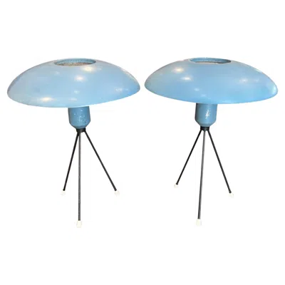 Pre-owned Philips Pair Of Kalff For  Table Lamps, Dutch 1950s In Blue