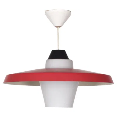 Pre-owned Philips Pendant Lamp By Louis Kalff, Red Metal & Glass, Dutch Design