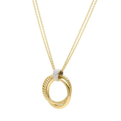 Pre-owned Phillip Gavriel 14k Yellow Gold .08ctw Natural Round Diamond Double Circle Pendant Necklace 18"