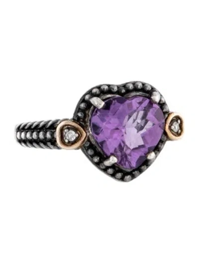 Pre-owned Phillip Gavriel Amethyst & Diamond Heart Cocktail Ring In Multicolor