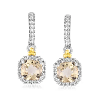 Phillip Gavriel "italian Cable" .72 Ct. T.w. Yellow Quartz Drop Earrings In Sterling Silver With 18kt Yellow Gold In Silver,gold
