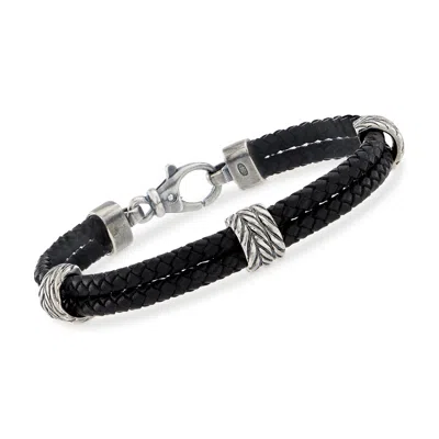 Phillip Gavriel Men's Black Leather Station Bracelet With Sterling Silver