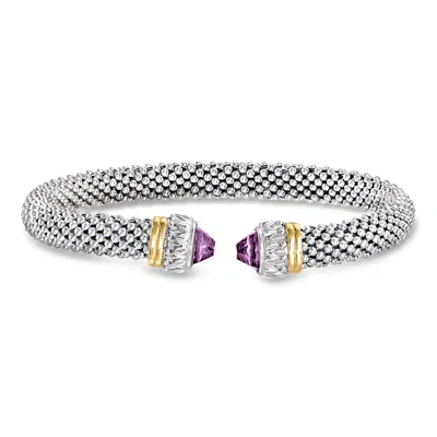 Phillip Gavriel "popcorn" .60 Ct. T.w. Amethyst Cuff Bracelet In Sterling Silver With 18kt Yellow Gold In Silver,gold