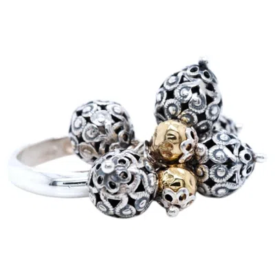 Pre-owned Phillip Gavriel Vintage Philip Gavriel 925 Silver & 18k Yellow Gold Dangling Beads Ring Sz 6.25