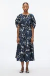 3.1 Phillip Lim Abstract Vines Gathered Sleeve Dress In Navy Multi