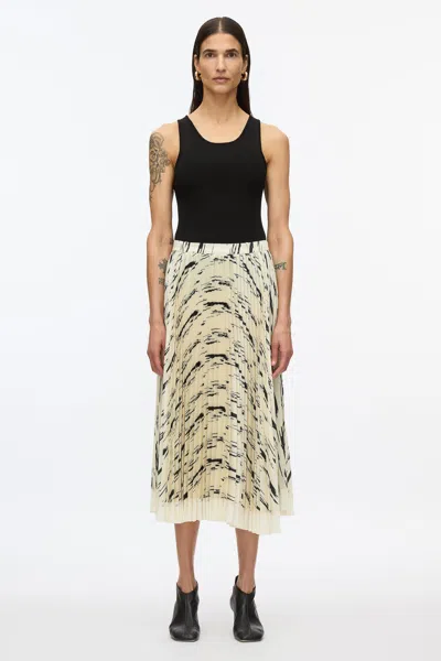 3.1 Phillip Lim Abstract Wood Grain Pleated Skirt In Ivory Multi
