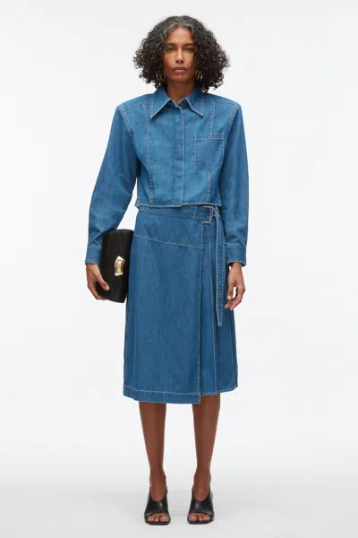 3.1 Phillip Lim Chambray Cropped Shirt With Shoulder Pads In Indigo