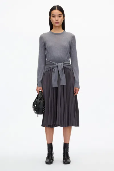 3.1 Phillip Lim Combo Pleated Dress With Tie Waist In Taupe