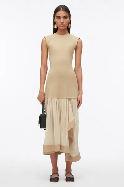 3.1 Phillip Lim Compact Rib Dress With Chiffon Skirt In Black