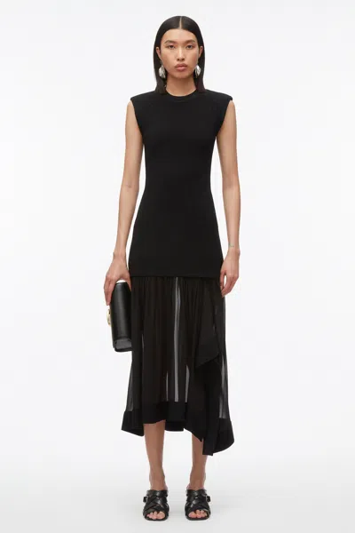 3.1 Phillip Lim Compact Rib Dress With Chiffon Skirt In Black