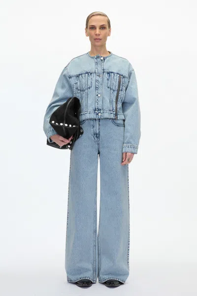 3.1 Phillip Lim Crewneck Cropped Denim Jacket In Malibu Blue