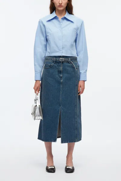3.1 Phillip Lim Cropped Shirt With Shoulder Pads In Oxford Blue