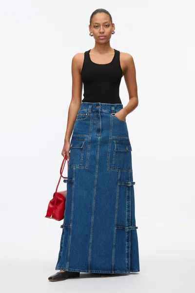 3.1 Phillip Lim Denim Cargo Maxi Skirt In Vintage Blue