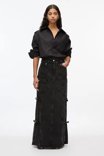 3.1 Phillip Lim Denim Cargo Maxi Skirt In Washed Blk