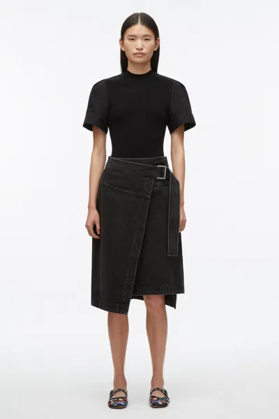 3.1 Phillip Lim Denim Wrap Skirt In Washed Blk