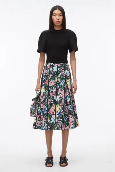 3.1 Phillip Lim Flowerworks Godet Skirt In Blk Multi
