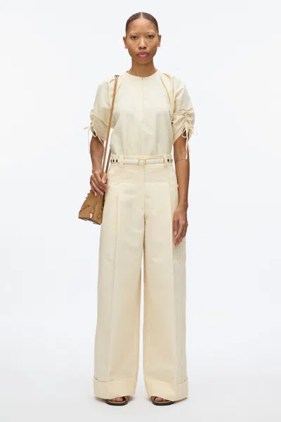 3.1 Phillip Lim Gathered Sleeve Band Collar Top In Gardenia