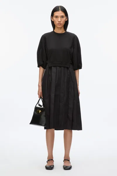 3.1 Phillip Lim Lantern Sleeve Combo Pleat Dress In Black-black