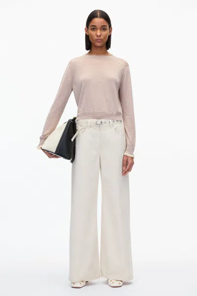 3.1 Phillip Lim Layered Wool Silk Crew Sweater W Chiffon Cuff In Black