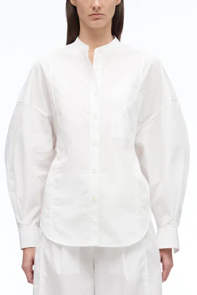 3.1 Phillip Lim Long Sleeve Band Collar Poplin Shirt In White