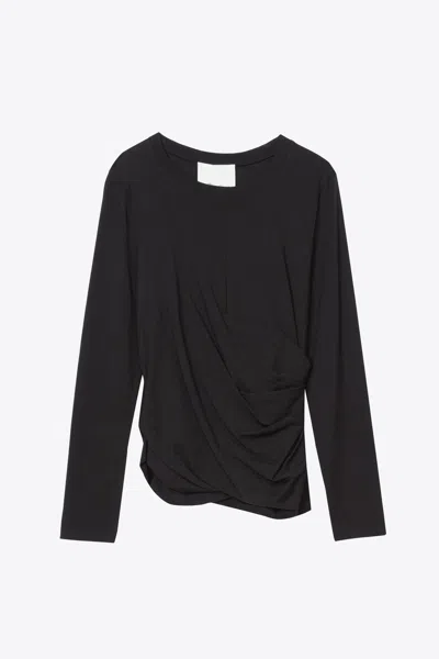 3.1 Phillip Lim Long Sleeve Draped Cotton Jersey T-shirt In Limelight