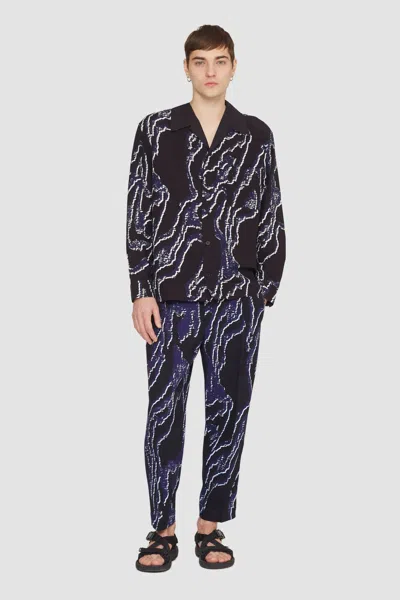 3.1 Phillip Lim Long Sleeve Printed Convertible Collar Shirt In Midnight-white