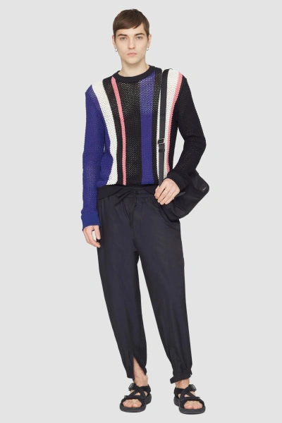 3.1 Phillip Lim Long Sleeve Stripe Pointelle Pullover In Blk Multi
