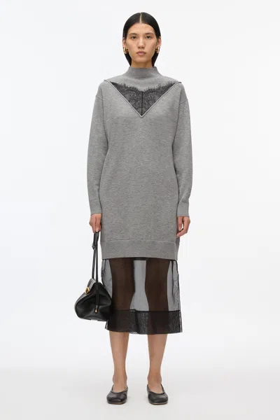 3.1 Phillip Lim Mockneck Knit Dress With Lace Inlay In Medium Melange Grey