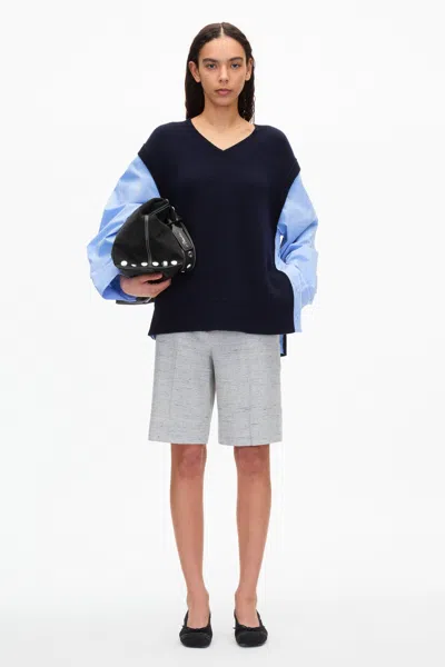 3.1 Phillip Lim Oversized Knit Vest With Poplin Sleeves In Midnight