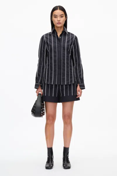 3.1 Phillip Lim Relax Fit Poplin Shirt With Wave Embroidery In Midnight