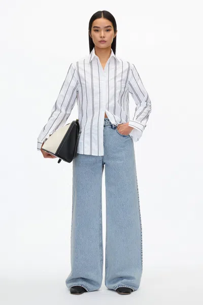 3.1 Phillip Lim Relax Fit Poplin Shirt With Wave Embroidery In Oxford Blue